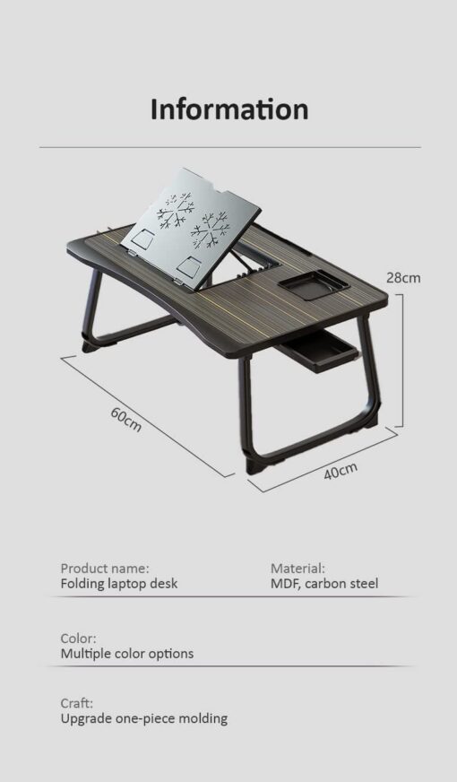SND Homes Bed Buddy Laptop Desk Portable Foldable Laptop Bed Tray Table with Drawer,  White - Wood White with Laptop Stand - Image 11