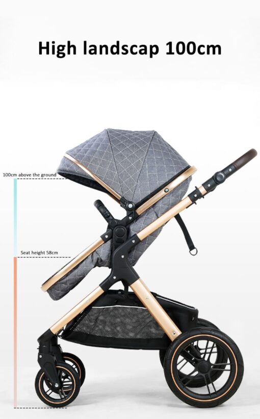 StarAndDaisy 2-in-1 EasyGo Travel Friendly Luxury Baby Stroller Pram Buggy Pushchair For Baby with Extraordinary Features, Sleeping Baby Stroller bassinet mode, Sit-stand Mode (High Landscape Seat, one-push folding, Powerful Shock Absorption Wheels, Convertible Bassinet Design (Blue Triple Layer cotton Fabric with Gold Tubes | With Cushion) - Image 2