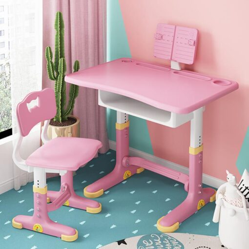 StarAndDaisy Kids Study Table with Chair Set For Children with LED Lamp, Book Holder For 2 to 12 years - S01 Pink
