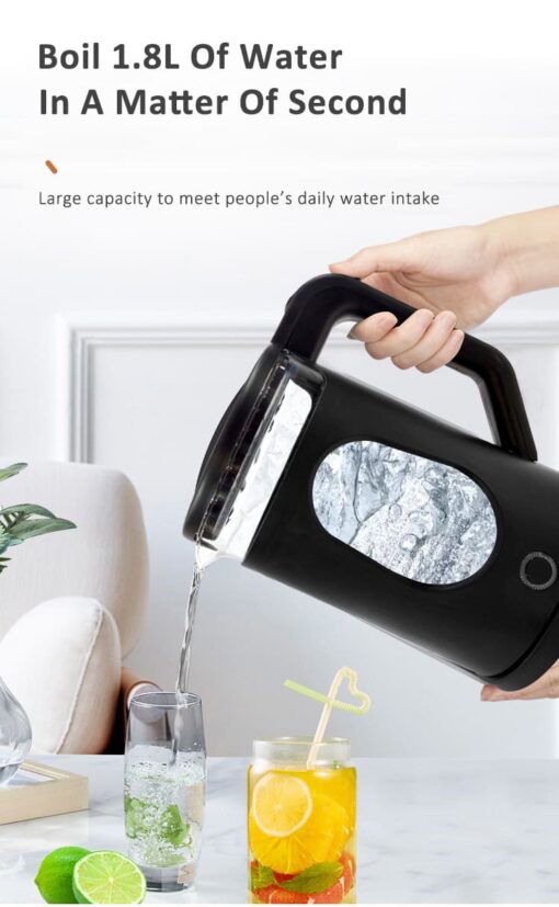 StarAndDaisy Borosilicate Glass Electric Kettle, 1.8 liters for tea and Hot water | Auto Shut-Off | Cordless (Black) - Image 3