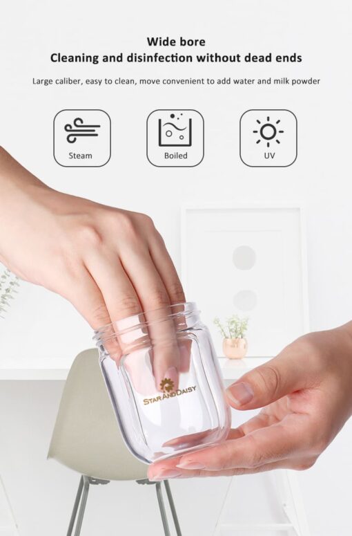 StarAndDaisy Powder Skin Feeding Bottle with With Soft Silicone BPA Free Bottle and Nipple, High-Temperature Resistance, Anti-Flatulence and High Borosilicate Glass, Suitable for 6-12 Months Baby - Image 9