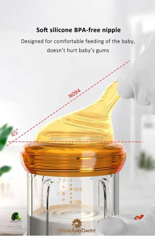 StarAndDaisy Powder Skin Feeding Bottle with With Soft Silicone BPA Free Bottle and Nipple, High-Temperature Resistance, Anti-Flatulence and High Borosilicate Glass, Suitable for 6-12 Months Baby - Image 10