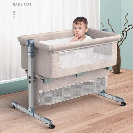 [Refurbished] StarAndDaisy Premium Newborn Bassinet Sleeper – With Memory Foam Mattress – Next to bed setup – Premium Built (Khaki)