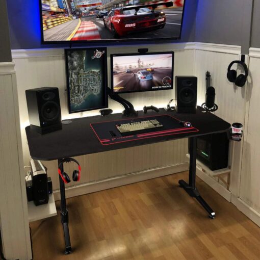 StarAndDaisy Gaming Desk Table and Home Office Computer Desk with Full Desk Mouse Pad - Black