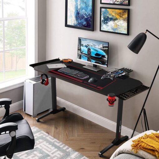 StarAndDaisy Gaming Desk Table and Home Office Computer Desk with Full Desk Mouse Pad - Black - Image 3