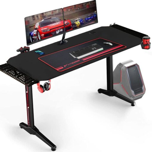 StarAndDaisy Gaming Desk Table and Home Office Computer Desk with Full Desk Mouse Pad - Black - Image 2