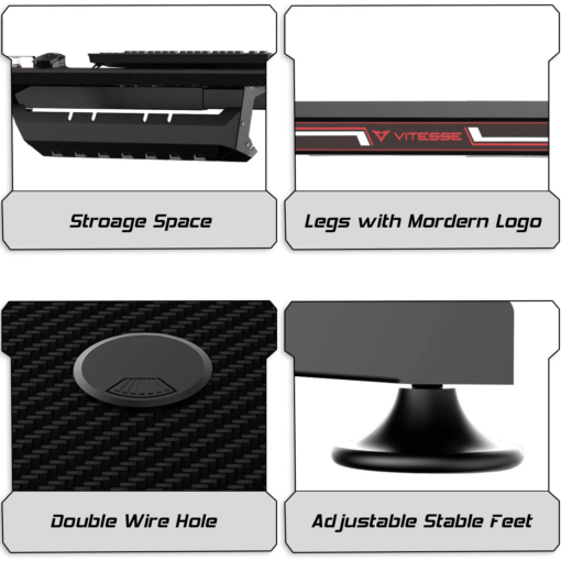 StarAndDaisy Gaming Desk Table and Home Office Computer Desk with Full Desk Mouse Pad - Black - Image 5