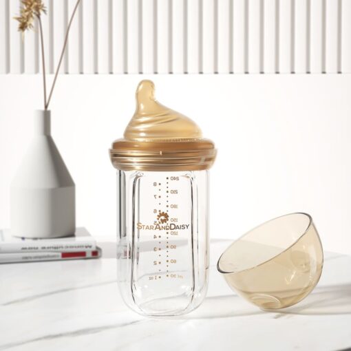 StarAndDaisy Powder Skin Feeding Bottle with With Soft Silicone BPA Free Bottle and Nipple, High-Temperature Resistance, Anti-Flatulence and High Borosilicate Glass, Suitable for 6-12 Months Baby
