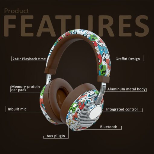 StarAndDaisy RIO Headphone For cellphone V5.0 Sporty Wireless Headset Sweat Proof Design (Graffiti Desigen) - Image 5