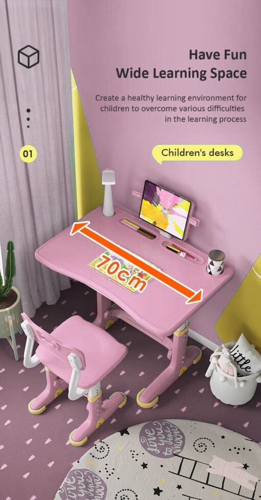 [Refurbished] StarAndDaisy Best Kids Study Table with Chair Set For Children’s, Height Adjustable Children School Study Table & Chair, LED Lamp & Book Holder, & Storage For 2 years to 12 years Boys Girls (S01 Pink) - Image 3