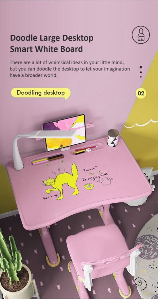 [Refurbished] StarAndDaisy Best Kids Study Table with Chair Set For Children’s, Height Adjustable Children School Study Table & Chair, LED Lamp & Book Holder, & Storage For 2 years to 12 years Boys Girls (S01 Pink) - Image 4