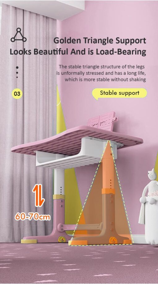 [Refurbished] StarAndDaisy Best Kids Study Table with Chair Set For Children’s, Height Adjustable Children School Study Table & Chair, LED Lamp & Book Holder, & Storage For 2 years to 12 years Boys Girls (S01 Pink) - Image 6