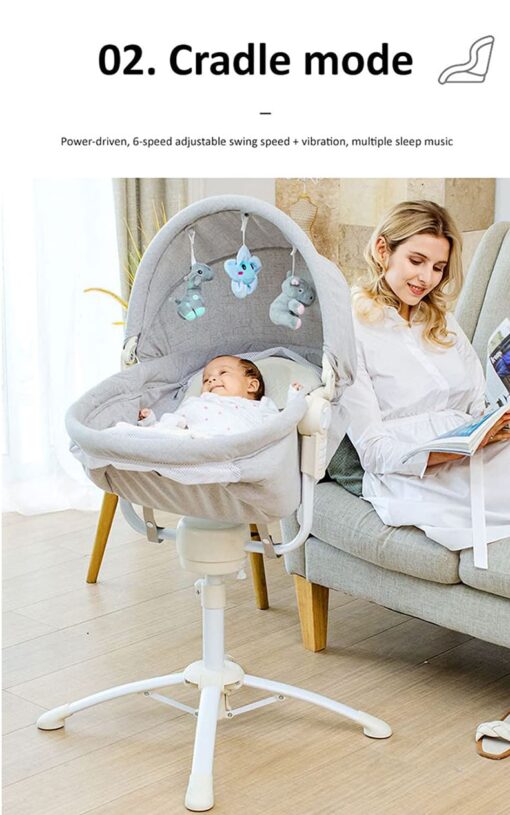 StarAndDaisy 3-in-1 Baby Cradle, Baby Swing, Baby Crib, Baby High Chair with Bedding Set and Mosquito Net , Newborn to 18 Months (Qatta - Grey) - Image 10