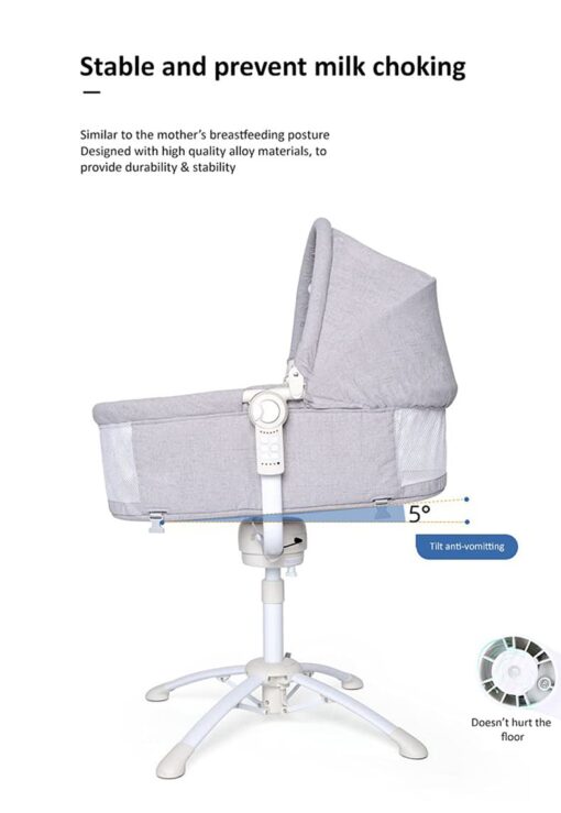 StarAndDaisy 3-in-1 Baby Cradle, Baby Swing, Baby Crib, Baby High Chair with Bedding Set and Mosquito Net , Newborn to 18 Months (Qatta - Grey) - Image 8