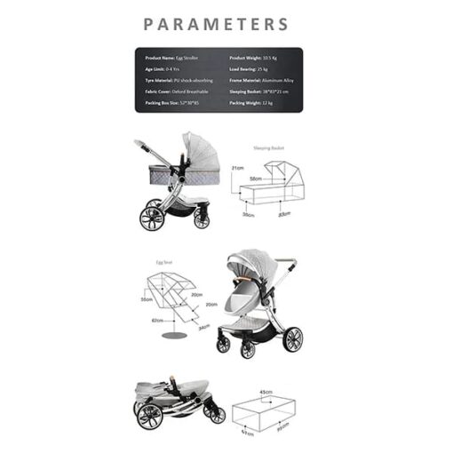 StarAndDaisy High End Buggy Stroller , Pram & Pushchair with Convertible Design Basket with Shock Absorbers and Large Premium Wheels Baby and Kids (Grey) - Image 5