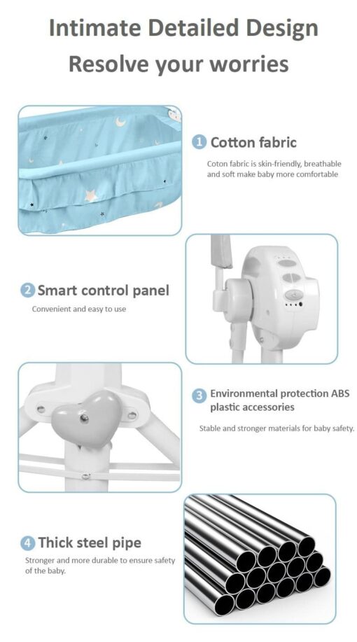 StarAndDaisy Nestling Smart & Portable Baby Cradle Crib with automatic swing, remote and Bluetooth (BLUE) - Image 7