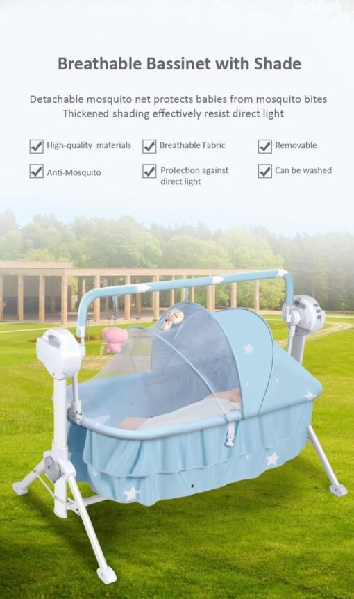 StarAndDaisy Nestling Smart & Portable Baby Cradle Crib with automatic swing, remote and Bluetooth (BLUE) - Image 6
