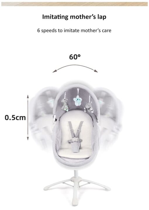 StarAndDaisy 3-in-1 Baby Cradle, Baby Swing, Baby Crib, Baby High Chair with Bedding Set and Mosquito Net , Newborn to 18 Months (Qatta - Grey) - Image 6