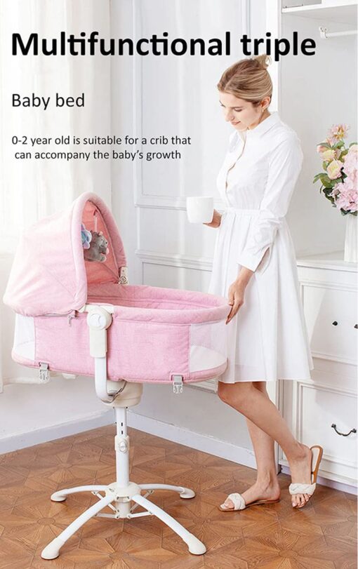 StarAndDaisy 3-in-1 Baby Cradle, Baby Swing, Baby Crib, Baby High Chair with Bedding Set and Mosquito Net , Newborn to 18 Months (Qatta - Grey) - Image 4