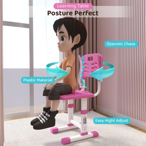 StarAndDaisy Kids Study Table Desk and Chair with Adjustable Height with Book Holder, Storage and LED Light (K80-Pink) - Image 7