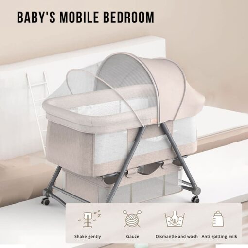 StarAndDaisy D01 Manual Baby cot Crib Newborn Baby Bassinet with Cradle, Wheel, Mosquito net (Pink) - Image 3