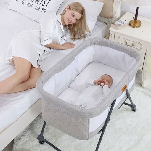 StarAndDaisy D01 Manual Baby cot Crib Newborn Baby Bassinet with Cradle, Wheel, Mosquito net (Pink) - Image 5