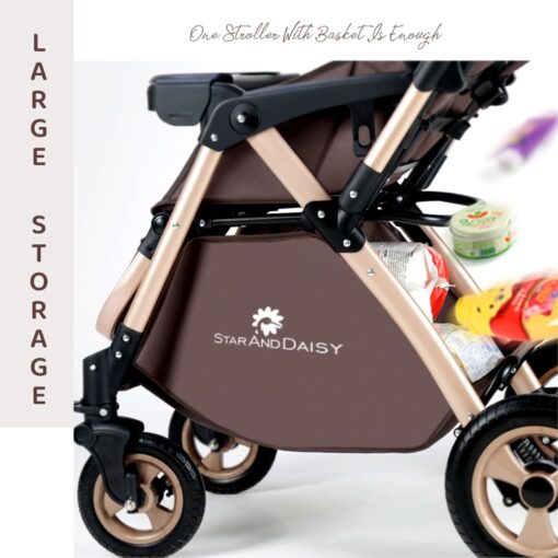 [Pre-Order] StarAndDaisy Multi-Adjustment Ultra Baby Stroller Pram & Buggy, Pushchair Reversible Handle with Anti-Shock Rubber Wheels - Brown [Delivery Starts on: 30/Oct/2024] - Image 5