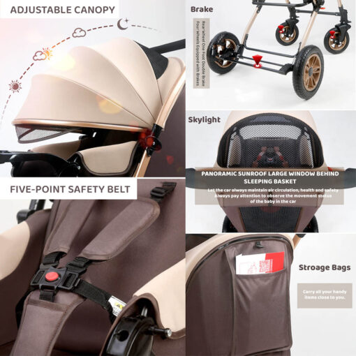 [Pre-Order] StarAndDaisy Multi-Adjustment Ultra Baby Stroller Pram & Buggy, Pushchair Reversible Handle with Anti-Shock Rubber Wheels - Brown [Delivery Starts on: 30/Oct/2024] - Image 8
