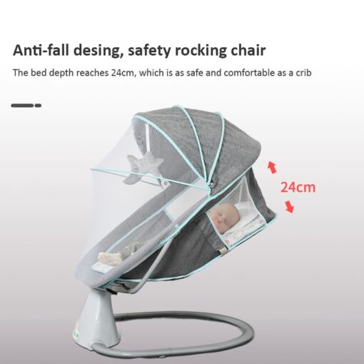 [Refurbished] StarAndDaisy Smart Electric Rocking Swing Bed with Anti-Fall Design and Inbuilt Bluetooth Music - Grey - Image 15