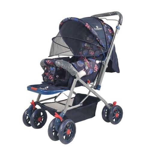 [Refurbished] StarAndDaisy Sunrise Baby Stroller and Pram with Extended Mosquito Net and Ultra Soft Cushions & Reversible Handlebar (Blue Print | Beta)
