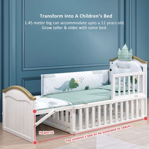 [Pre-Order] StarAndDaisy 12 in 1 Baby Bed Cot Crib for Baby Sleeping with Mattress, Mosquito Net and Adjustable Stand (Premium White | With Mattress) [Delivery Starts on: 5/July/2024] - Image 4