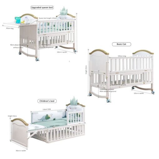 [Pre-Order] StarAndDaisy 12 in 1 Baby Bed Cot Crib for Baby Sleeping with Mattress, Mosquito Net and Adjustable Stand (Premium White | With Mattress) [Delivery Starts on: 5/July/2024] - Image 7