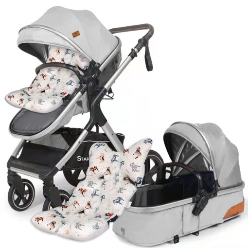 StarAndDaisy 2-in-1 EasyGo Travel Friendly Luxury Baby Stroller Pram Buggy Pushchair For Baby with Extraordinary Features, Sleeping Baby Stroller bassinet mode, Sit-stand Mode (High Landscape Seat, one-push folding, Powerful Shock Absorption Wheels, Convertible Bassinet Design (Grey with Silver Tubes | With Cushion)