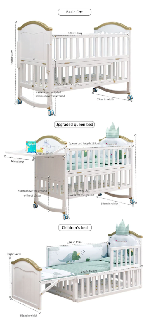 StarAndDaisy Baby Crib Cot / 12 in 1 Baby Bed Convertible Wooden Baby Cot with Mattress, Bumper Set, Mosquito Net & Adjustable Stand (Premium White | With Mattress & Bumper Set) - Image 14