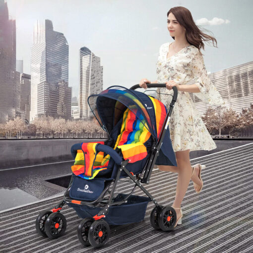 StarAndDaisy Sunrise Baby Stroller and Pram with Extended Mosquito Net and Ultra Soft Cushions & Reversible Handlebar (Rainbow Print) - Image 2