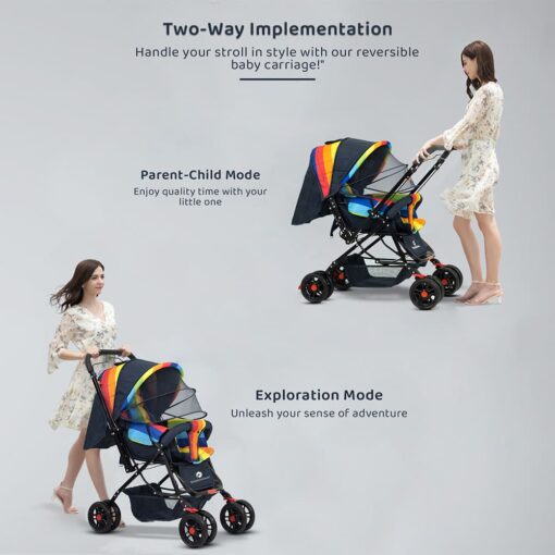 StarAndDaisy Sunrise Baby Stroller and Pram with Extended Mosquito Net and Ultra Soft Cushions & Reversible Handlebar (Rainbow Print) - Image 3