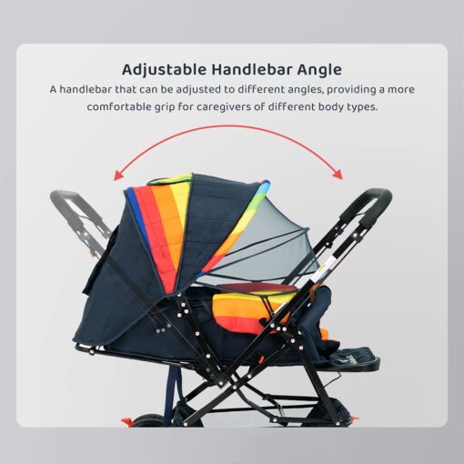 StarAndDaisy Sunrise Baby Stroller and Pram with Extended Mosquito Net and Ultra Soft Cushions & Reversible Handlebar (Rainbow Print) - Image 4