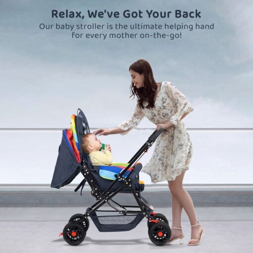 StarAndDaisy Sunrise Baby Stroller and Pram with Extended Mosquito Net and Ultra Soft Cushions & Reversible Handlebar (Rainbow Print) - Image 5