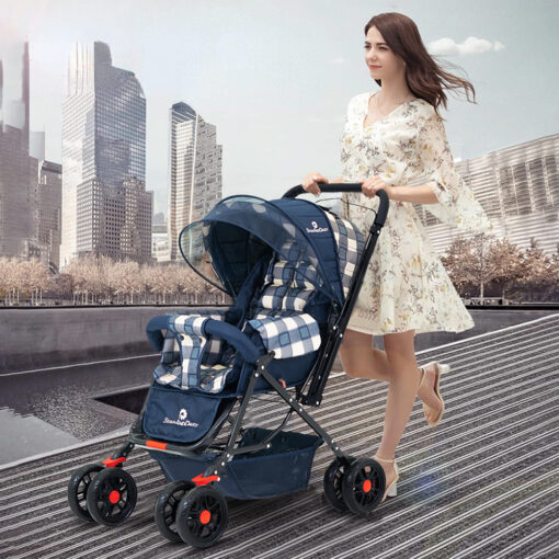 StarAndDaisy Sunrise Baby Stroller and Pram with Extended Mosquito Net and Ultra Soft Cushions & Reversible Handlebar (White Checks Print | Sigma) - Image 2