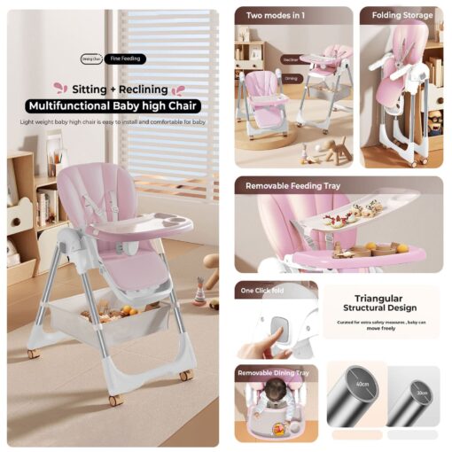 StarAndDaisy Galaxy Star Baby High Chair, Foldable Feeding Chair, Dining Chair for Baby with Height Adjustment - Pink - Image 3