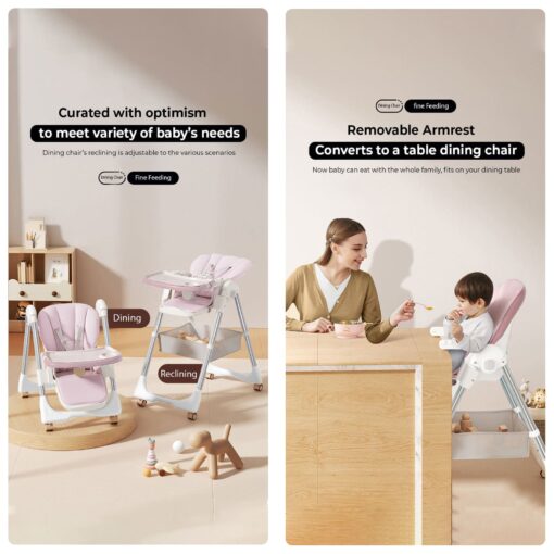 StarAndDaisy Galaxy Star Baby High Chair, Foldable Feeding Chair, Dining Chair for Baby with Height Adjustment - Pink - Image 4