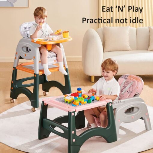 StarAndDaisy 6-in-1 Baby High Chair | CAT Design Multifunctional Infant Feeding Chair | Chair & Table for Toddler | With Backrest & Plate Adjustment (Orange White) - Image 6