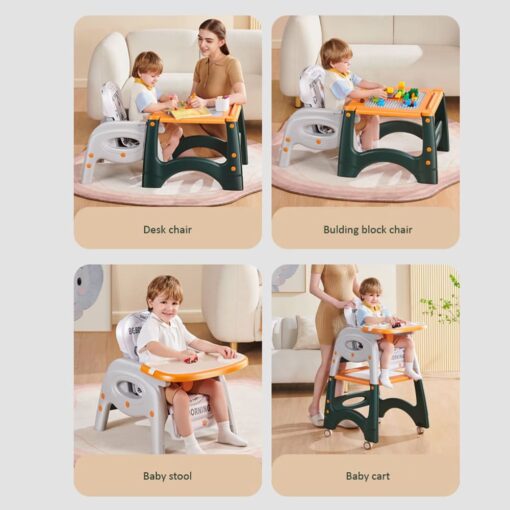 StarAndDaisy 6-in-1 Baby High Chair | CAT Design Multifunctional Infant Feeding Chair | Chair & Table for Toddler | With Backrest & Plate Adjustment (Orange White) - Image 7