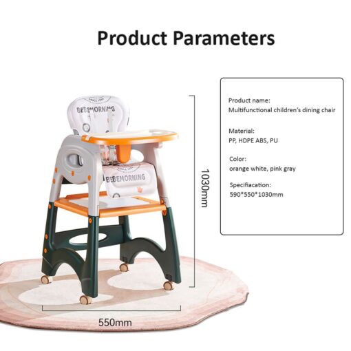 StarAndDaisy 6-in-1 Baby High Chair | CAT Design Multifunctional Infant Feeding Chair | Chair & Table for Toddler | With Backrest & Plate Adjustment (Orange White) - Image 8