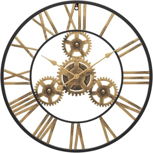 SND Home Decor Large Gear Wall Clock - Oversized 3D Steampunk Roman Numeral Wall Clock - Silent Retro Rustic Country Decorative Wall Clock for Living Room, Dining Room, Home, Farmhouse - Gold Black (40cm) - Image 5