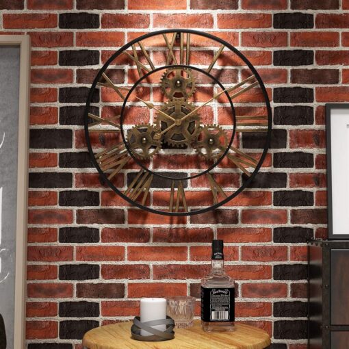 SND Home Decor Large Gear Wall Clock - Oversized 3D Steampunk Roman Numeral Wall Clock - Silent Retro Rustic Country Decorative Wall Clock for Living Room, Dining Room, Home, Farmhouse - Gold Black (40cm) - Image 2