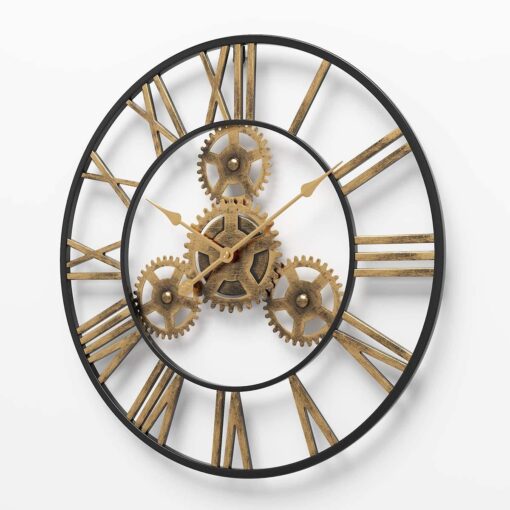 SND Home Decor Large Gear Wall Clock - Oversized 3D Steampunk Roman Numeral Wall Clock - Silent Retro Rustic Country Decorative Wall Clock for Living Room, Dining Room, Home, Farmhouse - Gold Black (40cm) - Image 4