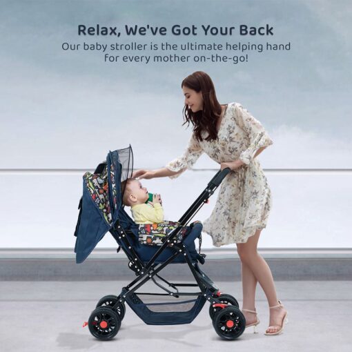 StarAndDaisy Sunrise Baby Stroller and Pram with Extended Mosquito Net and Ultra Soft Cushions & Reversible Handlebar (Nature Print | Delta) - Image 6
