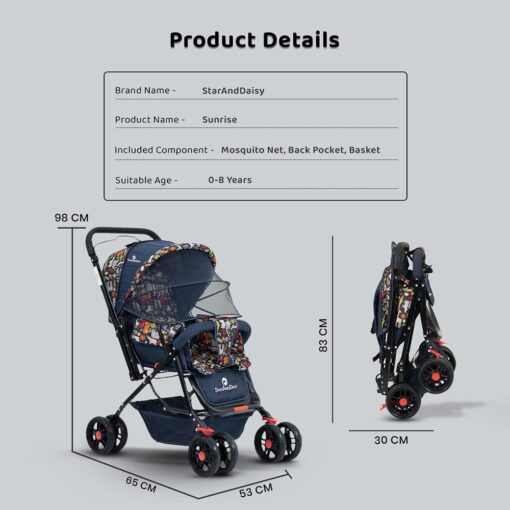 StarAndDaisy Sunrise Baby Stroller and Pram with Extended Mosquito Net and Ultra Soft Cushions & Reversible Handlebar (Nature Print | Delta) - Image 8