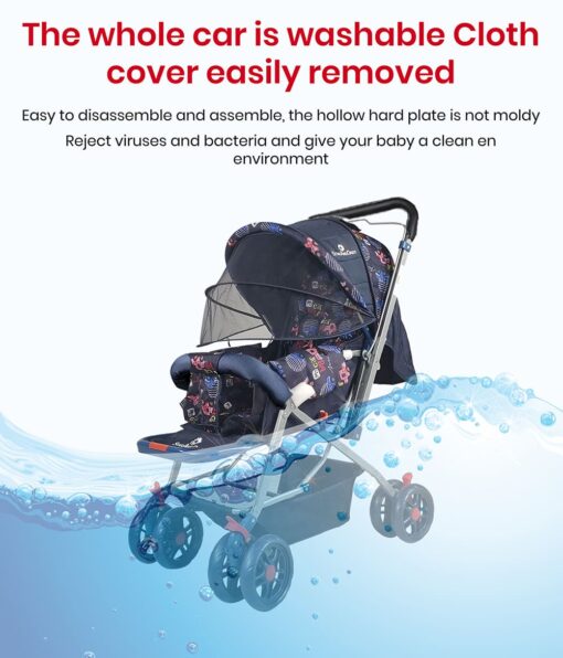 [Refurbished] StarAndDaisy Sunrise Baby Stroller and Pram with Extended Mosquito Net and Ultra Soft Cushions & Reversible Handlebar (Blue Print | Beta) - Image 6